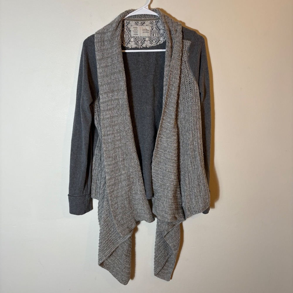 Saturday Sunday Sweater Cardigan Knit Trim Gray Long‎ Sleeve Size Large